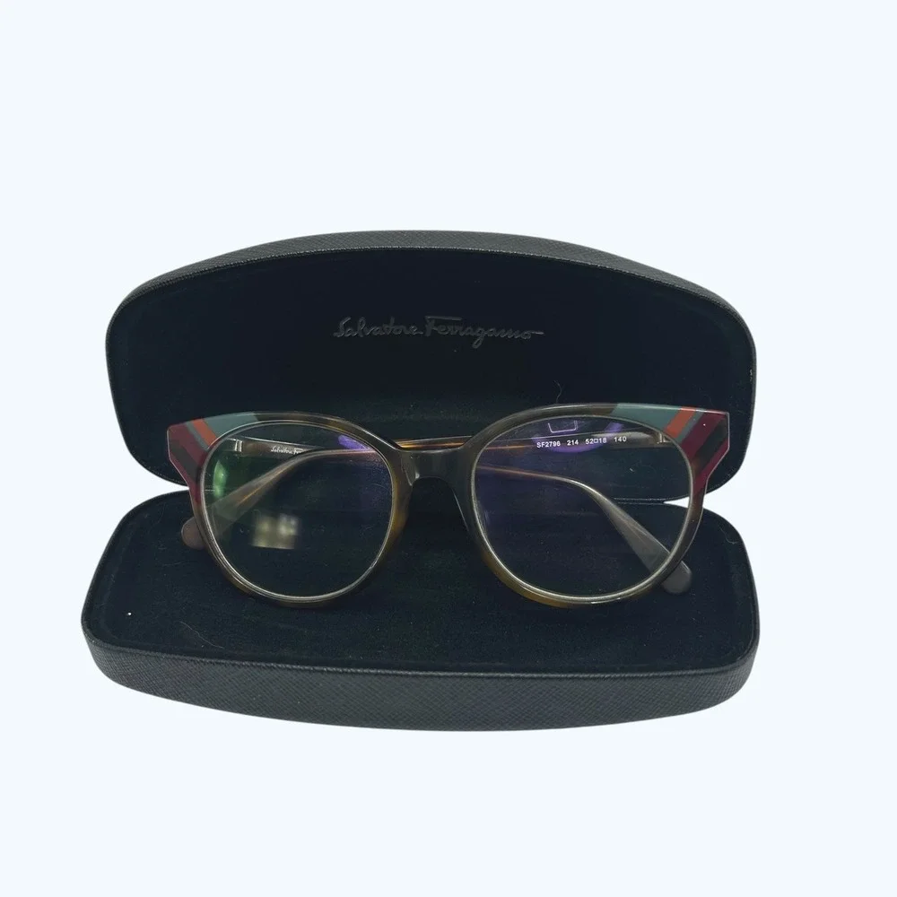 Salvatore Ferragamo Dark Academia Tortoise Eyeglasses SF2796 Brown Striped Italy